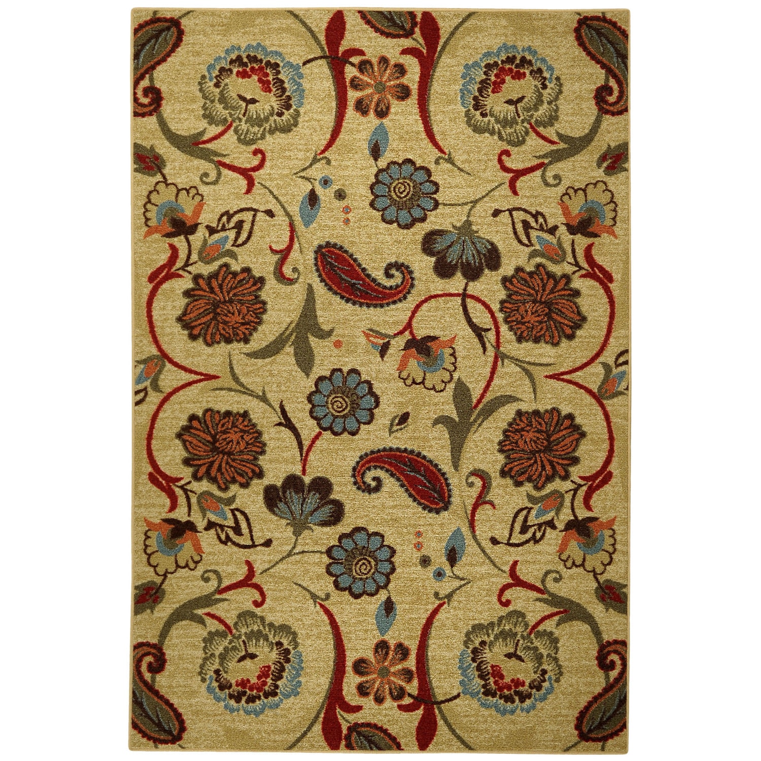 Rubber Back Beige/ Multicolor Floral Non skid Area Rug (33 X 5)