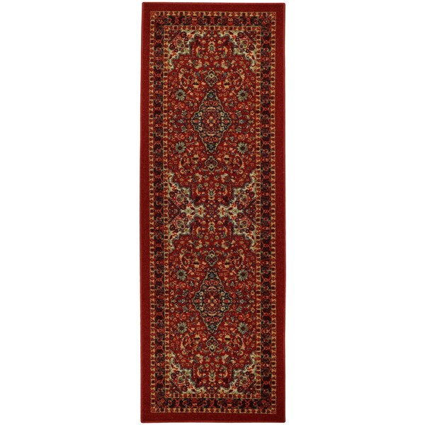 Shop Rubber Back Red Traditional Floral Print NonSkid Runner Rug 2'2