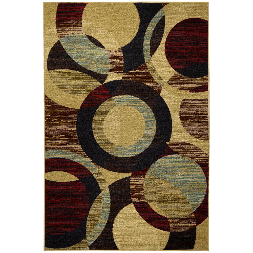 Rubber Back Multicolored Contemporary Circles Non-Skid Area Rug (3'3 x 5') - Red - 3'3 X 5' - 3'3 X 5'