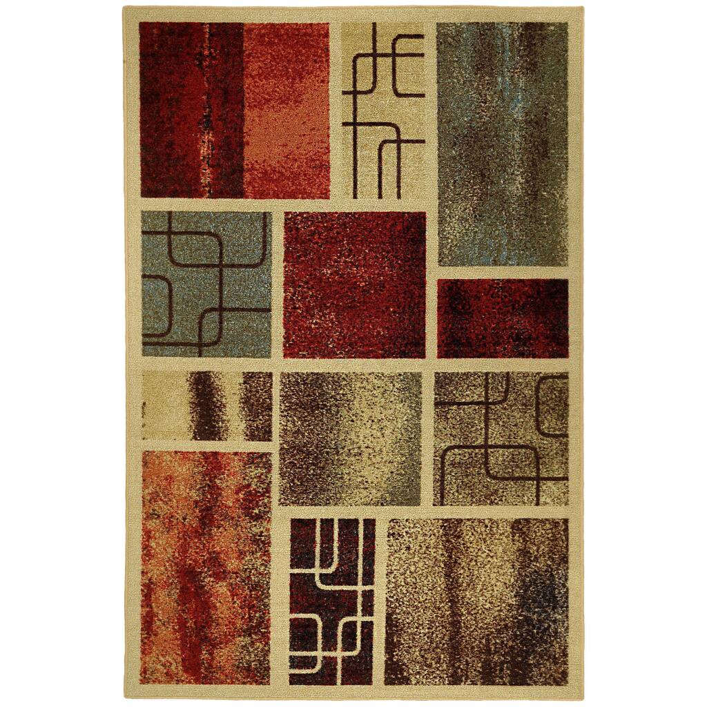 Rubber Back Multicolor 'Framed Boxes' Non-Skid Area Rug (5' x 6'6) - 5' x 6'6 - 5' x 6'6