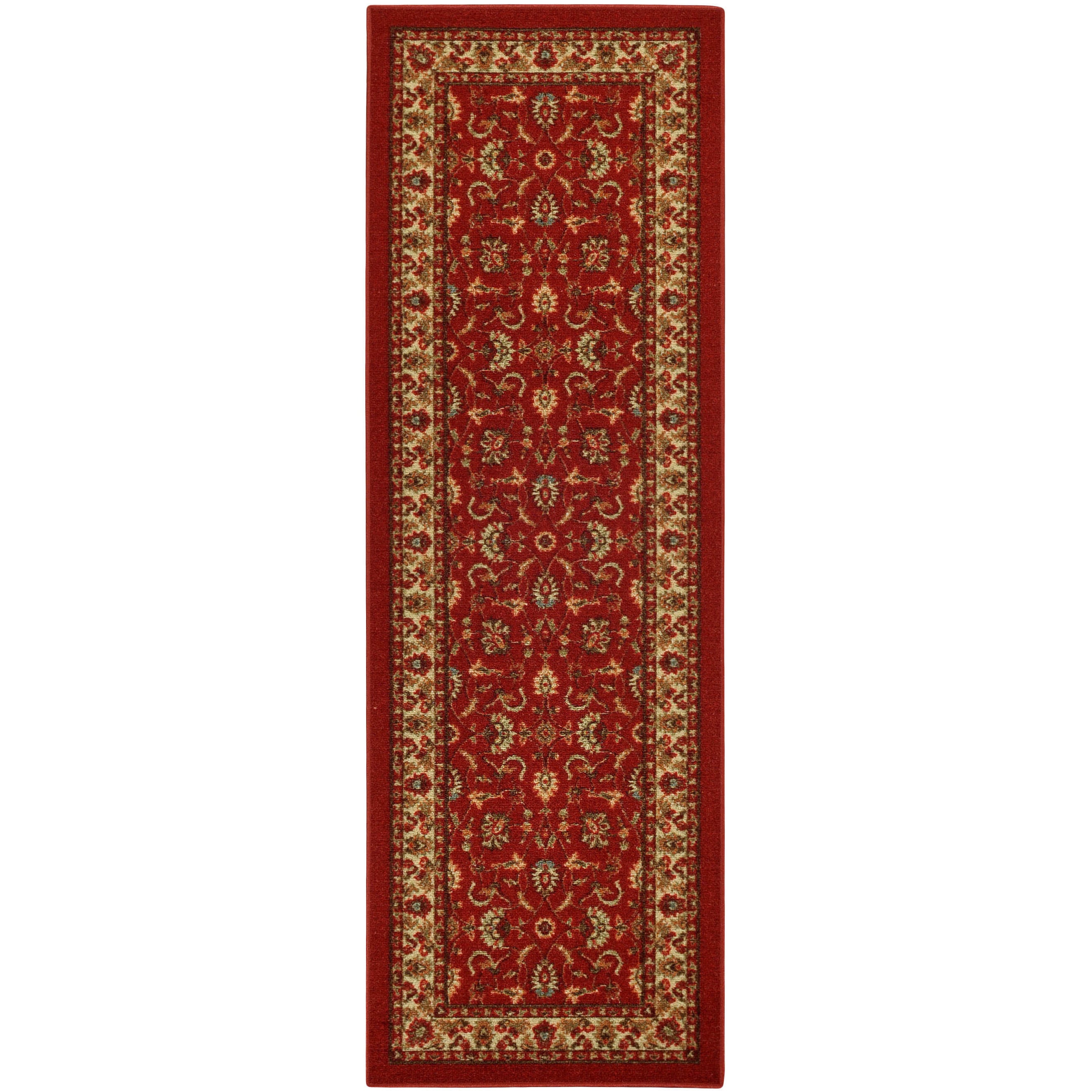 Rubber Back Red Traditional Floral Nylon Nonskid Runner Rug (22 X 69)