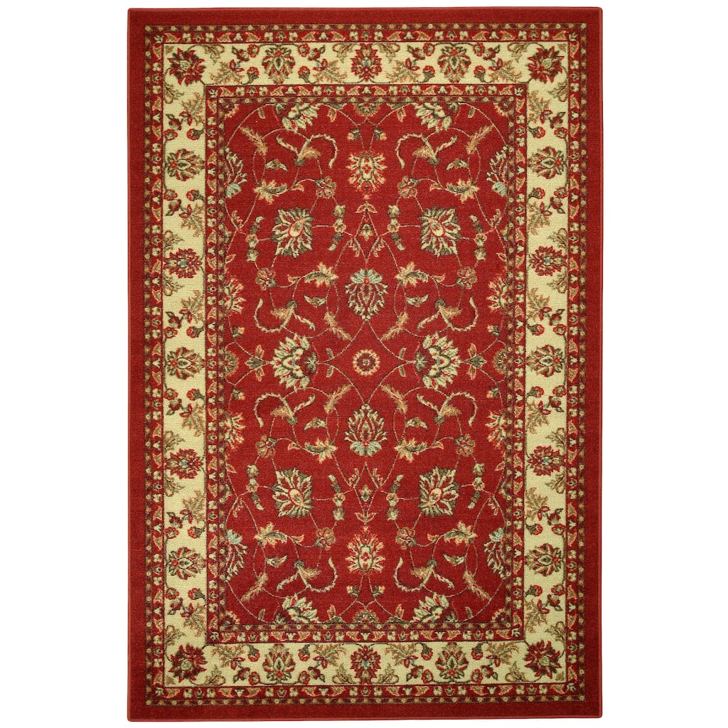Rubber Back Red Traditional Floral Non-Skid Area Rug (3'3 x 5') - 3'3 X 5'