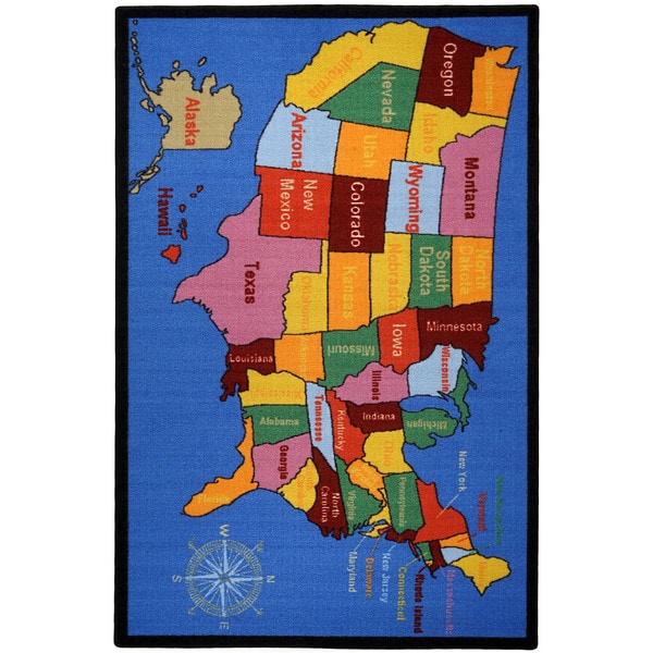 Kid's Educational United States Map and Cities Non Skid Area Rug (3'3 x 5') 3x5   4x6 Rugs