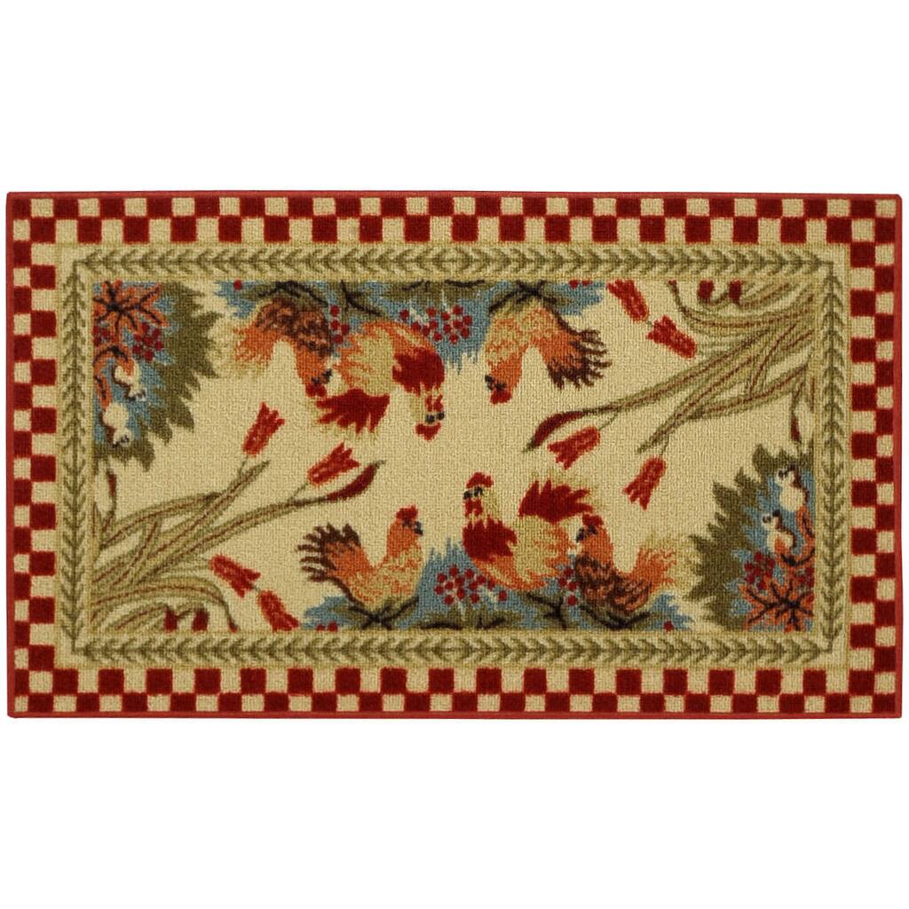 Rooster Checkered Non-skid Kitchen Mat Rubber Back Rug (18" x 30") - 1'6 X 2'6 - 1'6 X 2'6