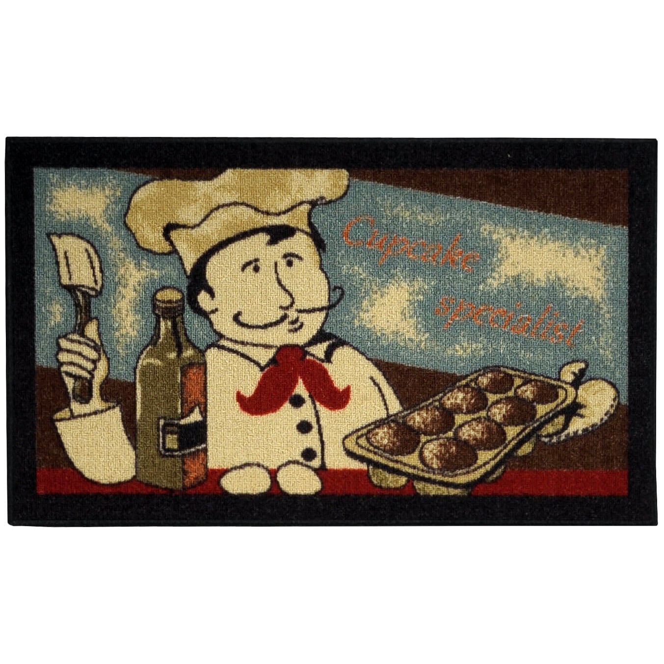 Cookie Chef Black Non skid 18 X 30 Kitchen Mat Rubber Back Rug