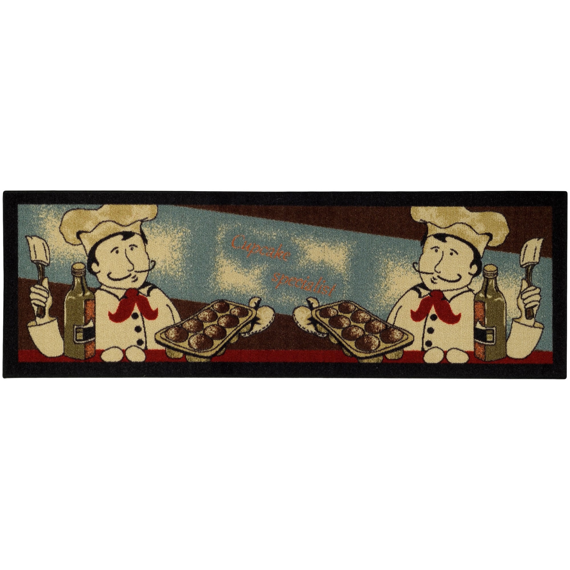 Cookie Chef Black Non skid 20 X 59 Kitchen Runner Rubber Back Rug