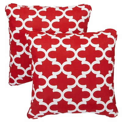 Sorra Home Scalloped Red Corded Indoor/ Outdoor Square Pillows (Set of 2)