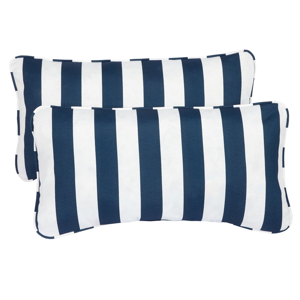 Sorra Home Striped Navy Corded 12 x 24 Inch Indoor/ Outdoor Lumbar Pillows (Set of 2)