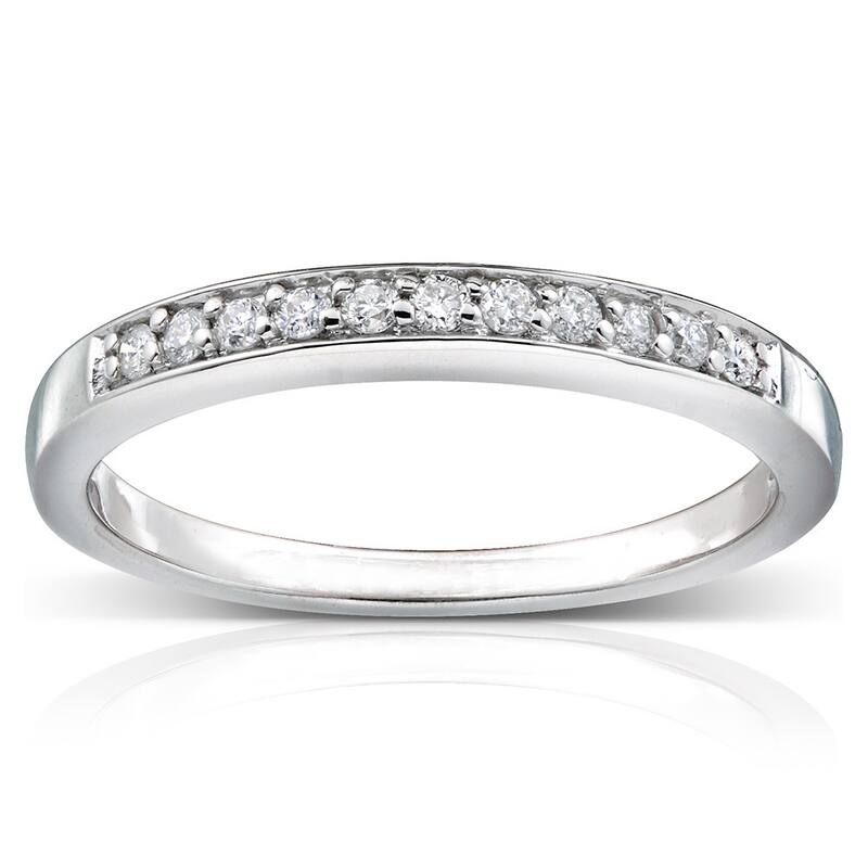 Annello by Kobelli 14k Gold 1/10ct TDW Pave-set Diamond Wedding Ring - Slender 2mm Band - 4 - White