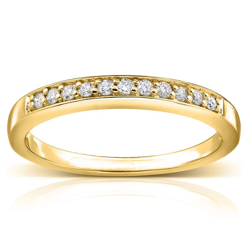 Annello by Kobelli 14k Gold 1/10ct TDW Pave-set Diamond Wedding Ring - Slender 2mm Band - 4 - Yellow