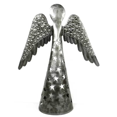 Handmade 14-inch Metalwork Angel - Wings Down (Haiti)