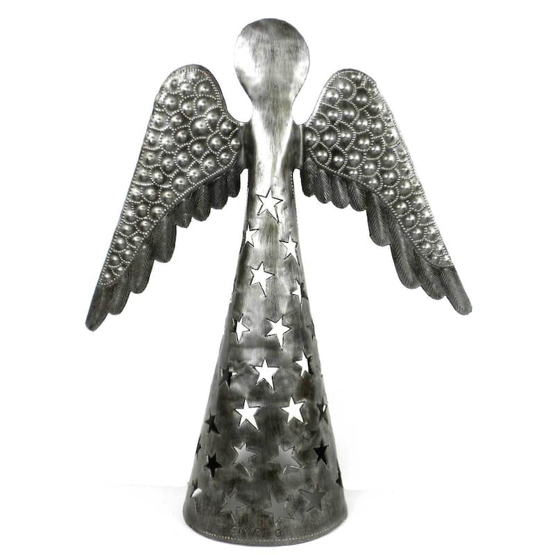 Handmade 14-inch Metalwork Angel - Wings Down (Haiti)