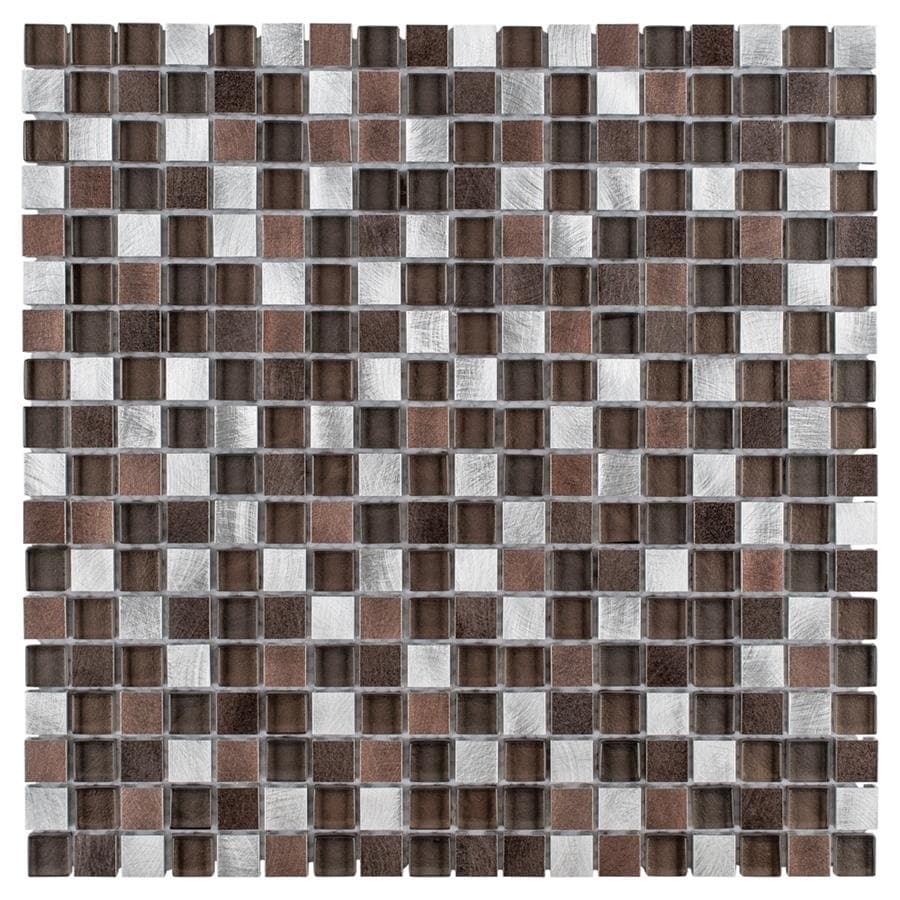 Somertile Fuse Mini 11.875x11.875 Noir Brushed Aluminum And Glass Mosaic Wall Tile (pack Of 10)