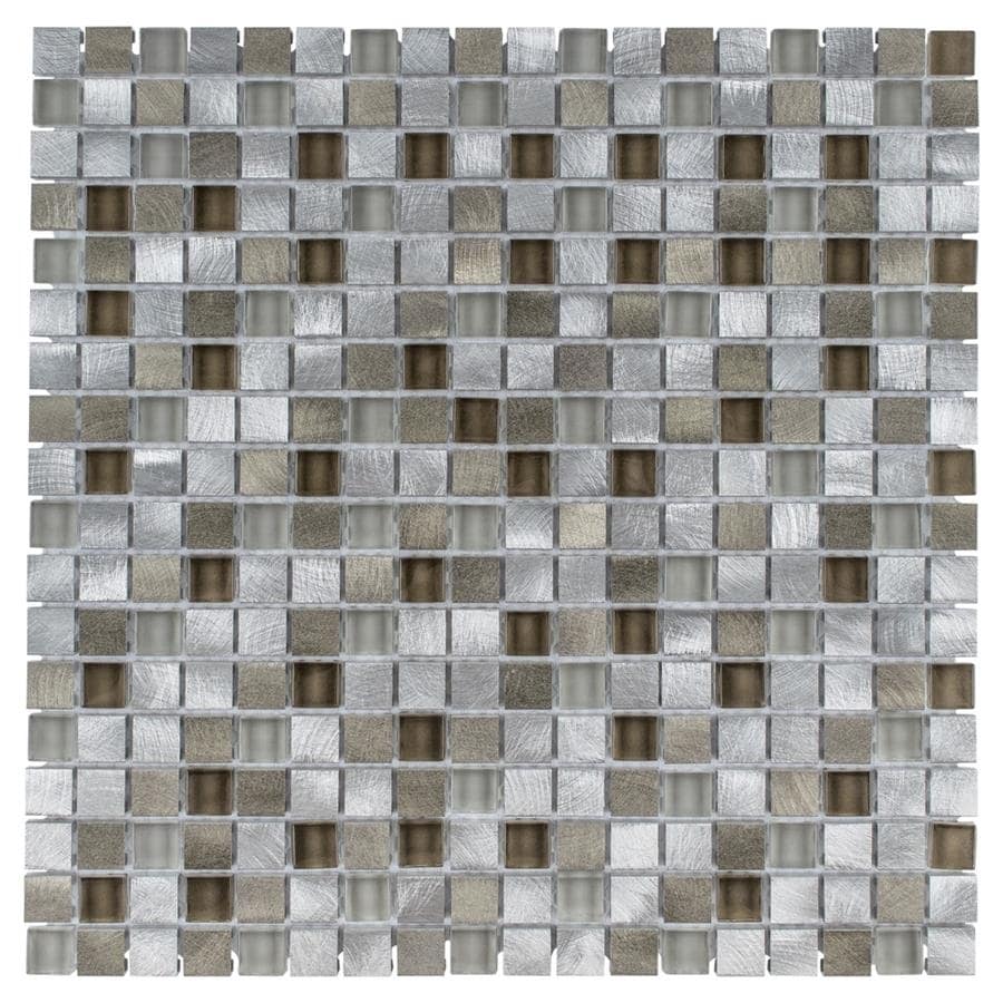 Somertile Fuse Mini 11.875x11.875 Lorraine Brushed Aluminum And Glass Mosaic Wall Tile (pack Of 10)