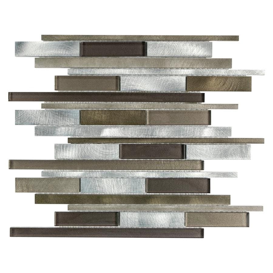 Somertile Fuse Linear 11.875x12.25 Champagne Brushed Aluminum And Glass Mosaic Wall Tile (pack Of 10)