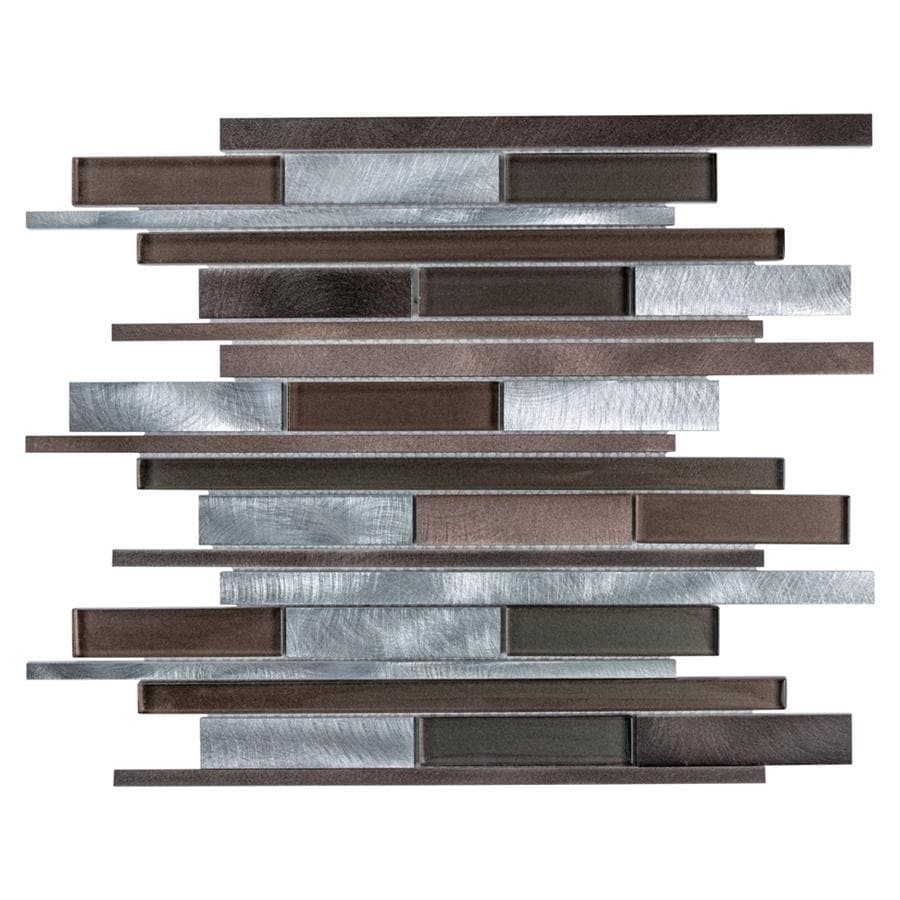 Somertile Fuse Linear 11.875x12.25 Noir Brushed Aluminum And Glass Mosaic Wall Tile (pack Of 10)