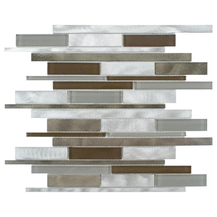 Somertile Fuse Linear 11.875x12.25 Lorraine Brushed Aluminum And Glass Mosaic Wall Tile (pack Of 10)