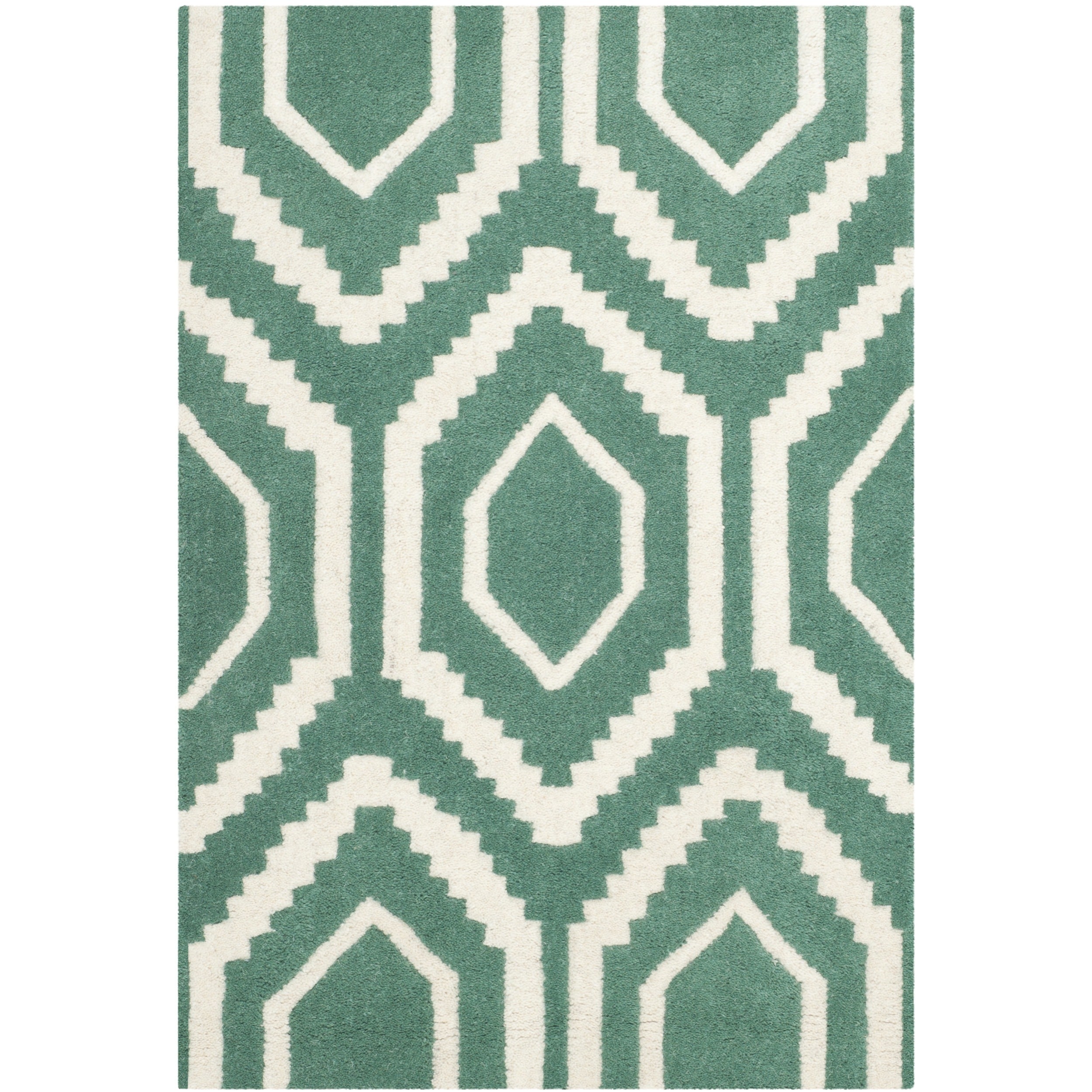 Safavieh Handmade Moroccan Chatham Geometric pattern Teal/ Ivory Wool Rug (2 X 3)