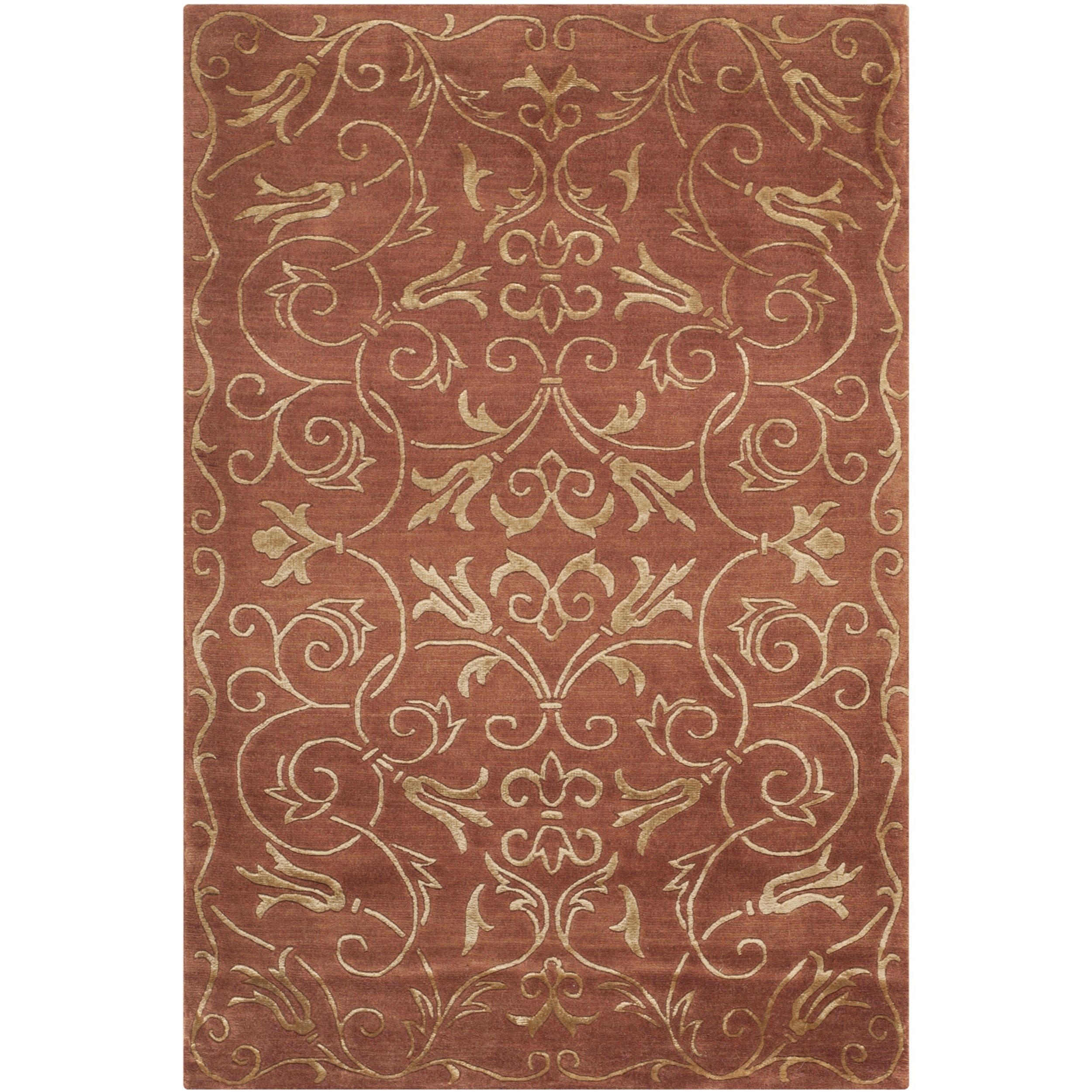 Safavieh Hand knotted Tibetan Iron Scrolls Rust/ Gold Wool/ Silk Rug (2 X 3)