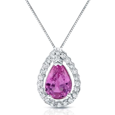 Auriya 14k White Gold 1ct Pink Sapphire and Diamond Pendant Necklace with 18" Box Chain