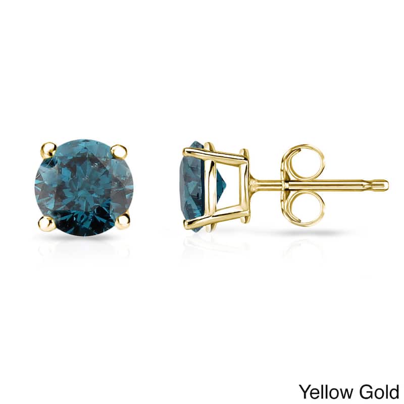 Auriya 14k White or Yellow Gold 1/5ctw Blue Diamond Earrings (I1-I2) - Yellow