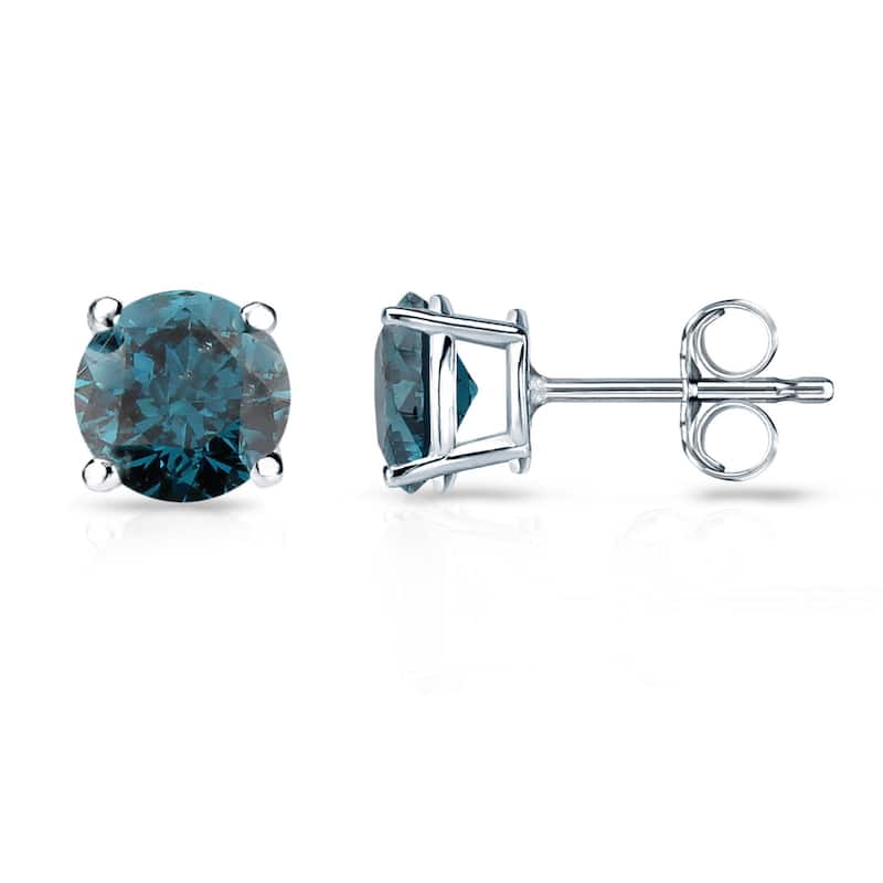 Auriya Sterling Silver 1/5ctw Blue Diamond Stud Earrings (I1-I2)