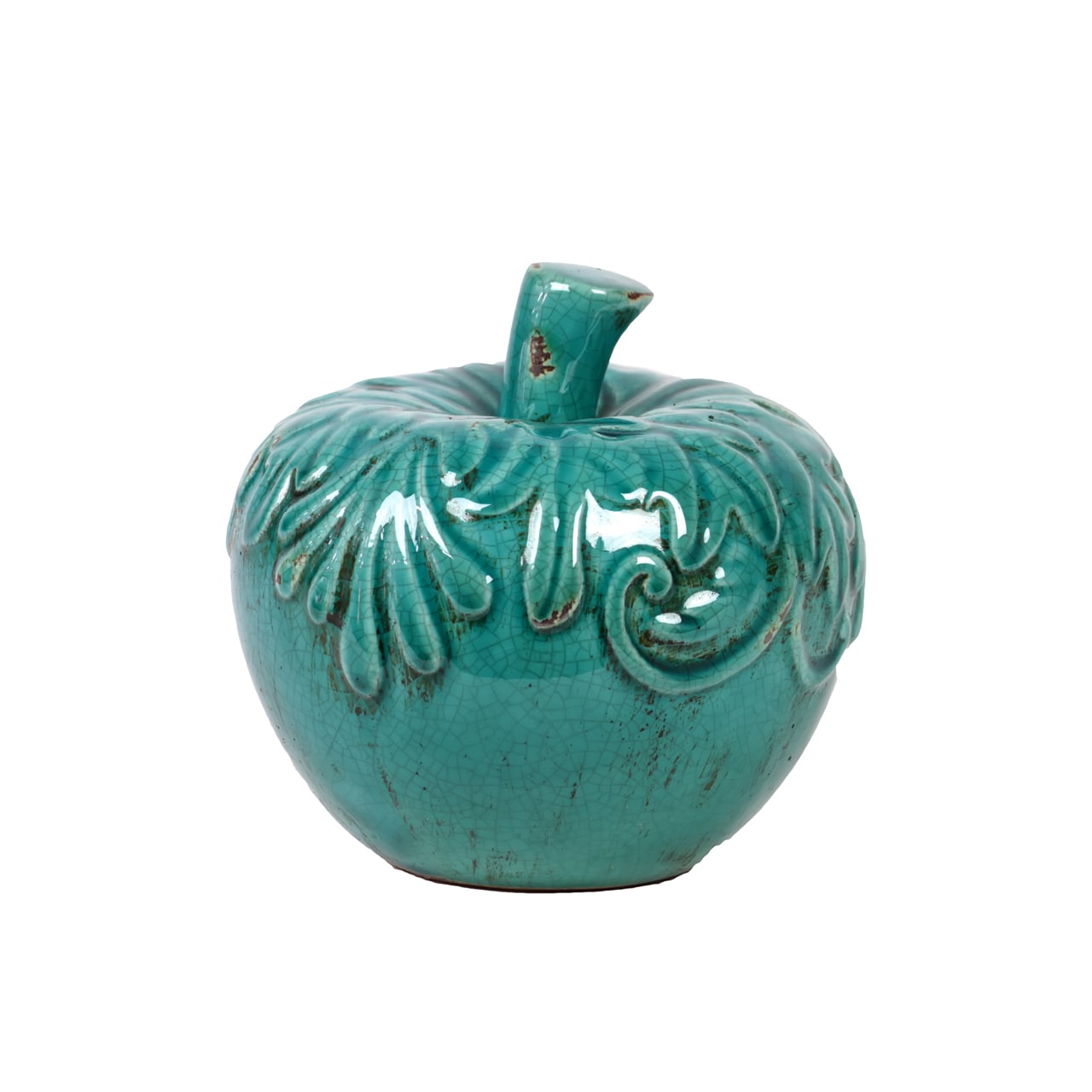 Antique Blue Ceramic Apple Sculpture (7 inches high x 7.5 inches roundFor decorative purposes onlyDoes not hold water CeramicSize 7 inches high x 7.5 inches roundFor decorative purposes onlyDoes not hold water)