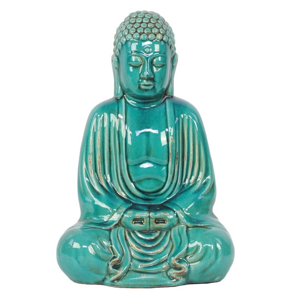 Turquoise Ceramic Sitting Buddha Statue - Free Shipping Today