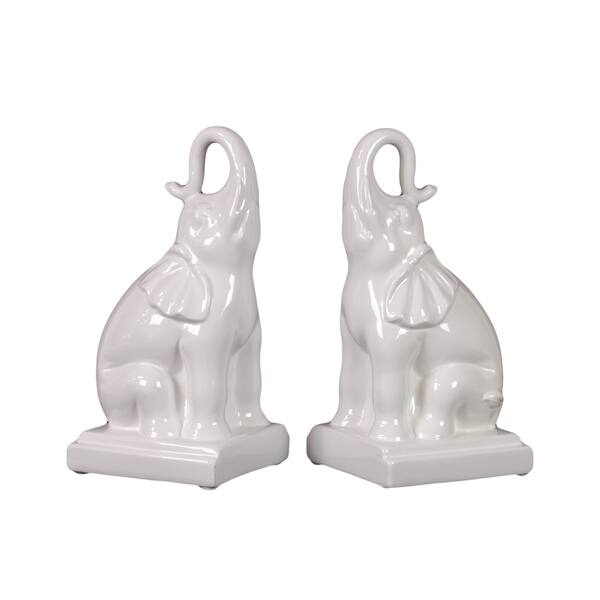 slide 1 of 1, White Ceramic Elephant Bookends (Set of 2)