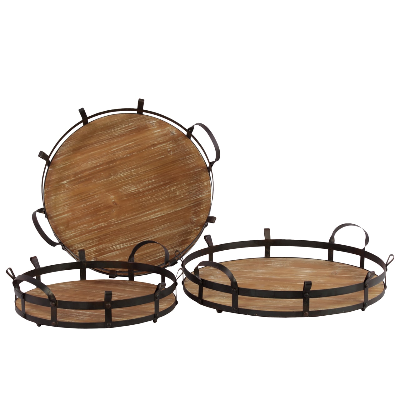 Wooden/ Metal Trays (set Of 3)