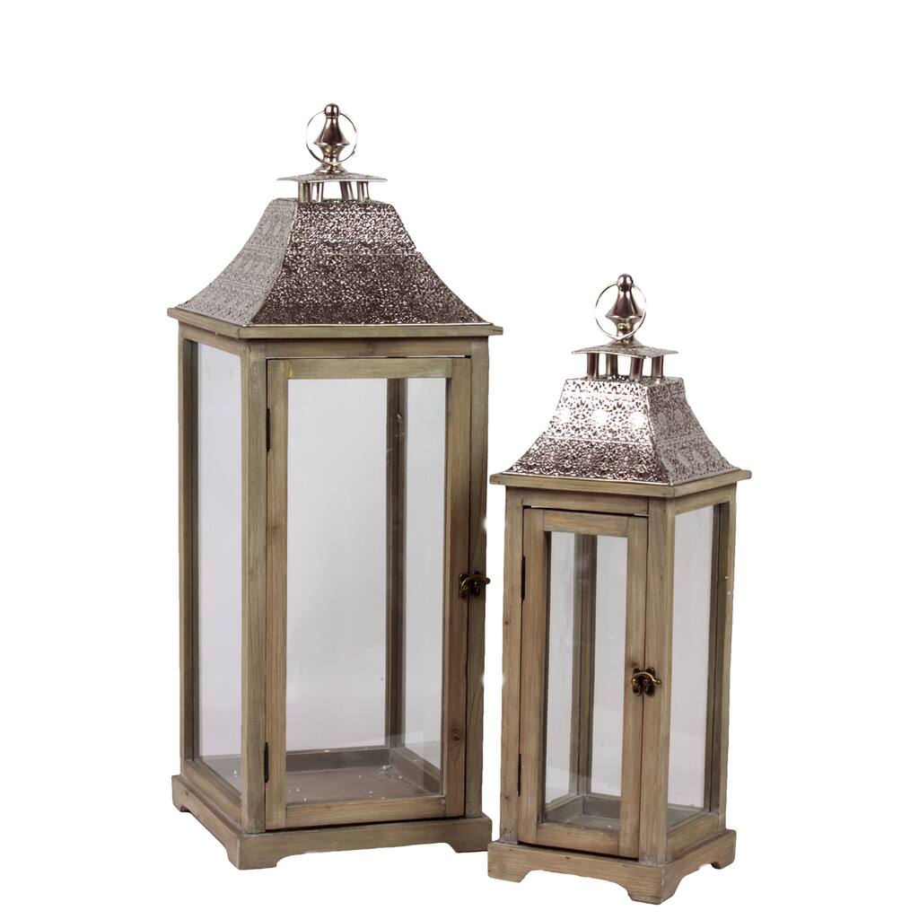 Wooden/Metal Lantern (Set of Two)