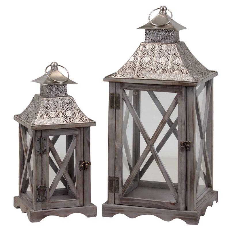 Wooden/metal Lantern (set Of Two)