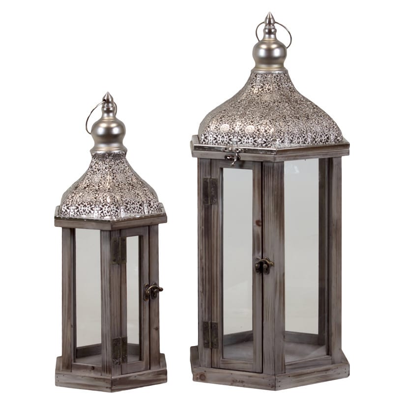 Wooden/metal Lantern (set Of Two)