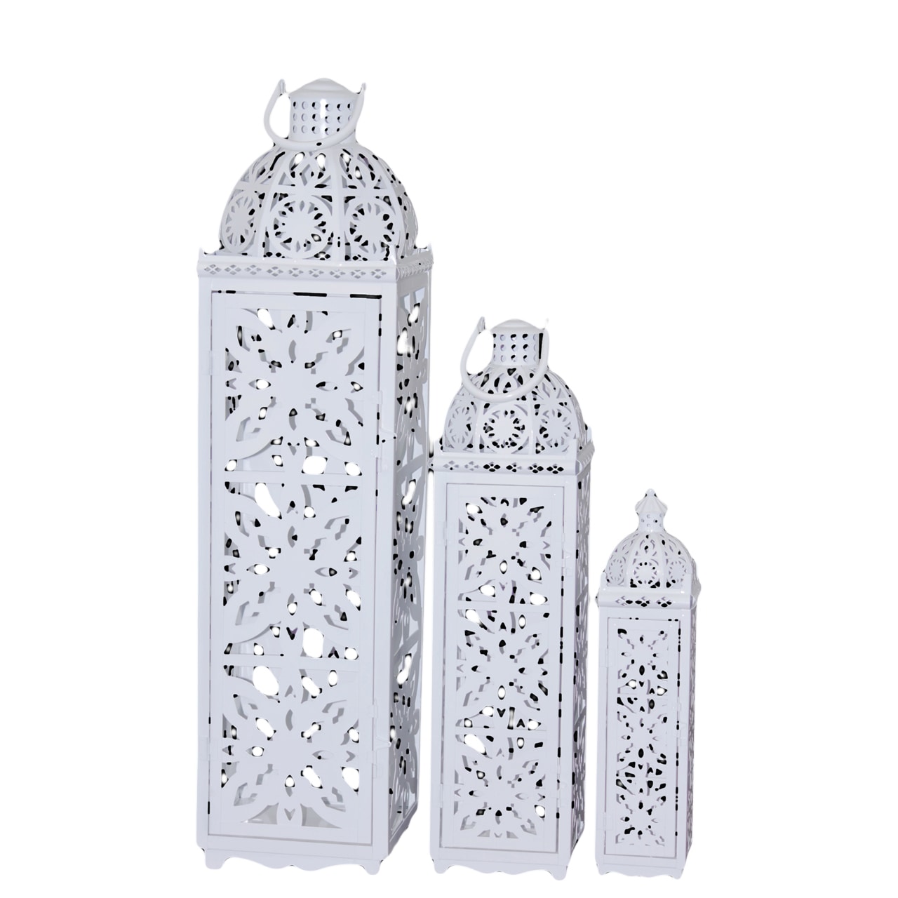 White Metal Lantern (set Of 3)