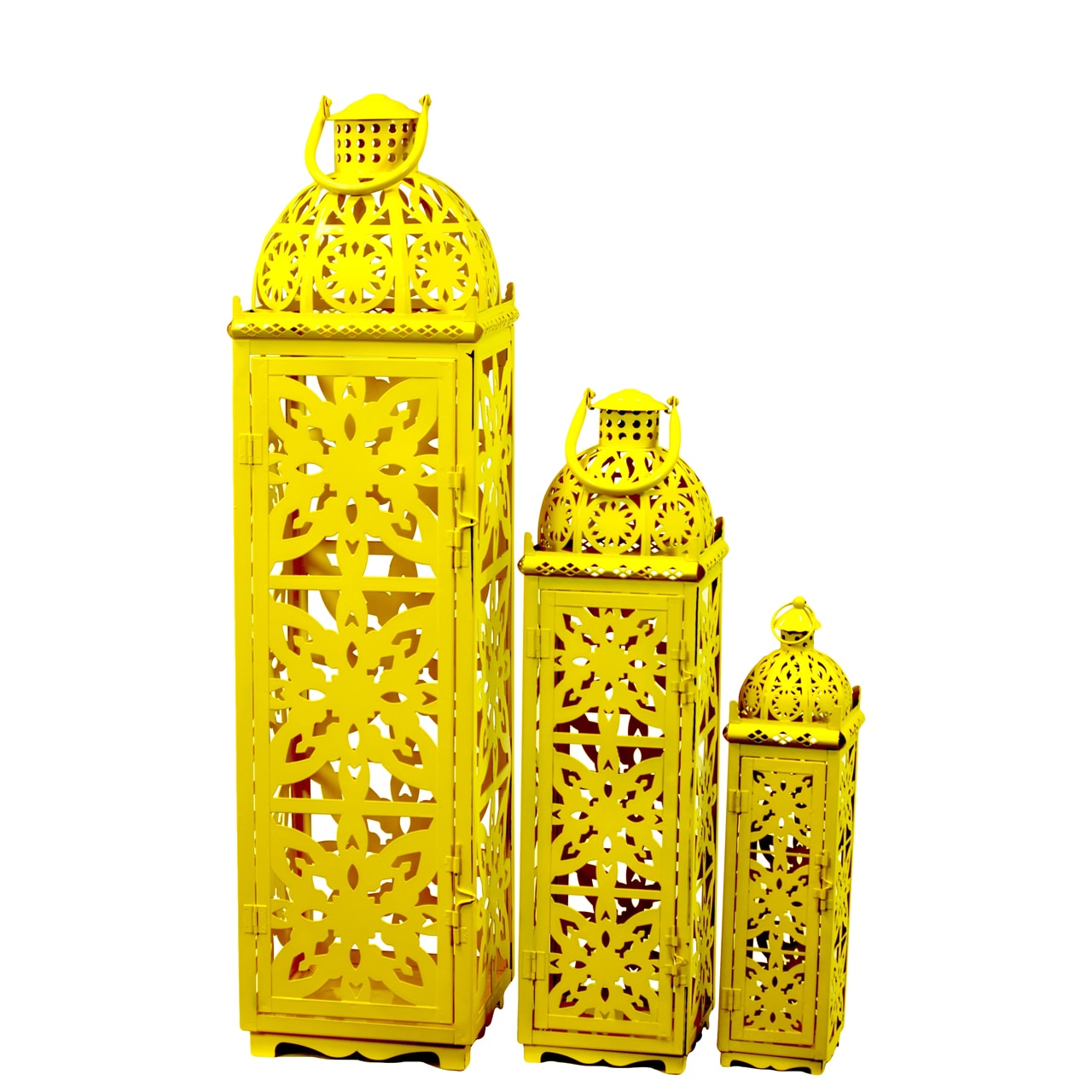 Yellow Metal Lanterns (set Of 3)