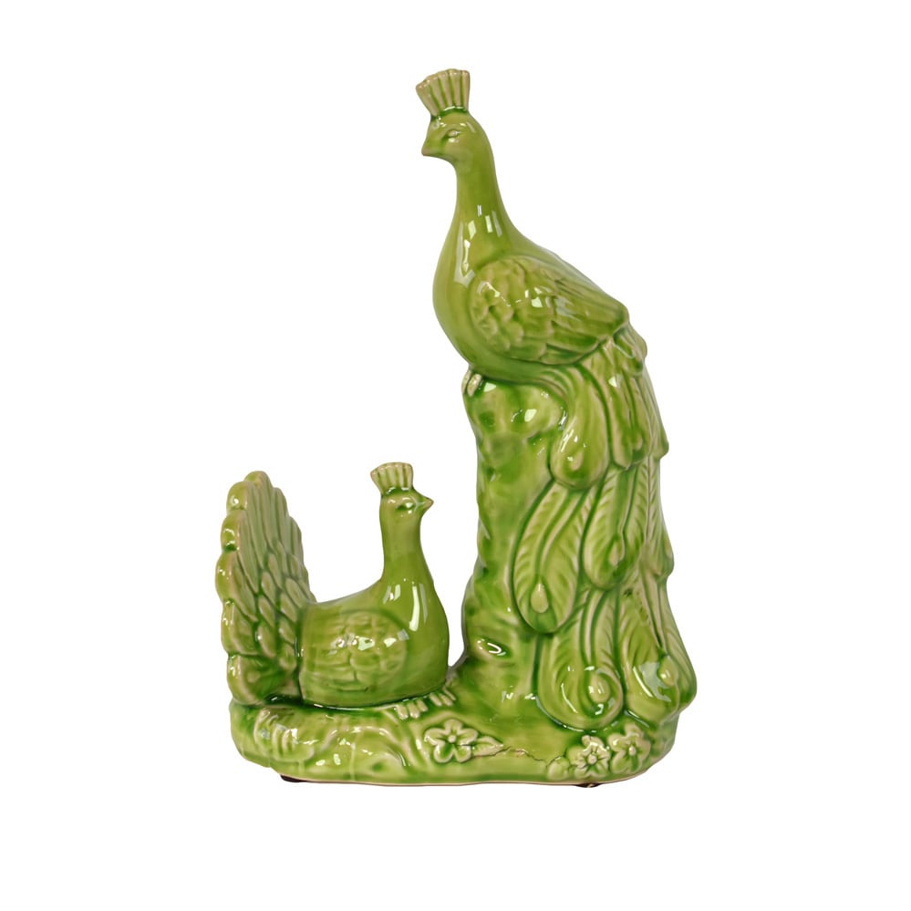 Green Ceramic Decorative Peacock Bird Figurine (GreenSize 13 inches high x 9 inches wide x 5 inches deep For decorative purposes only 13 inches high x 9 inches wide x 5 inches deep For decorative purposes only CeramicColor GreenSize 13 inches high x 9 