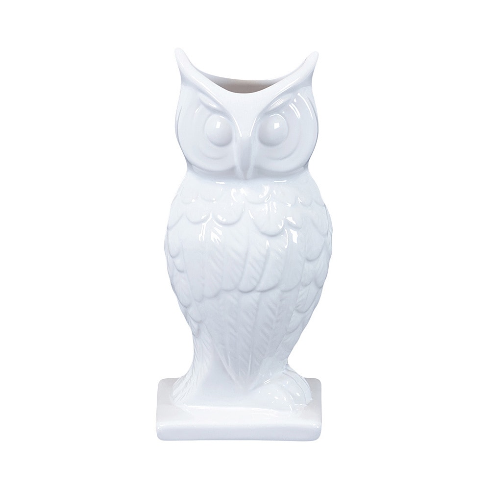 White Ceramic Owl (9.5 inches high x 4.5 inches wide x 4 inches deepFor decorative purposes onlyDoes not hold water CeramicSize 9.5 inches high x 4.5 inches wide x 4 inches deepFor decorative purposes onlyDoes not hold water)