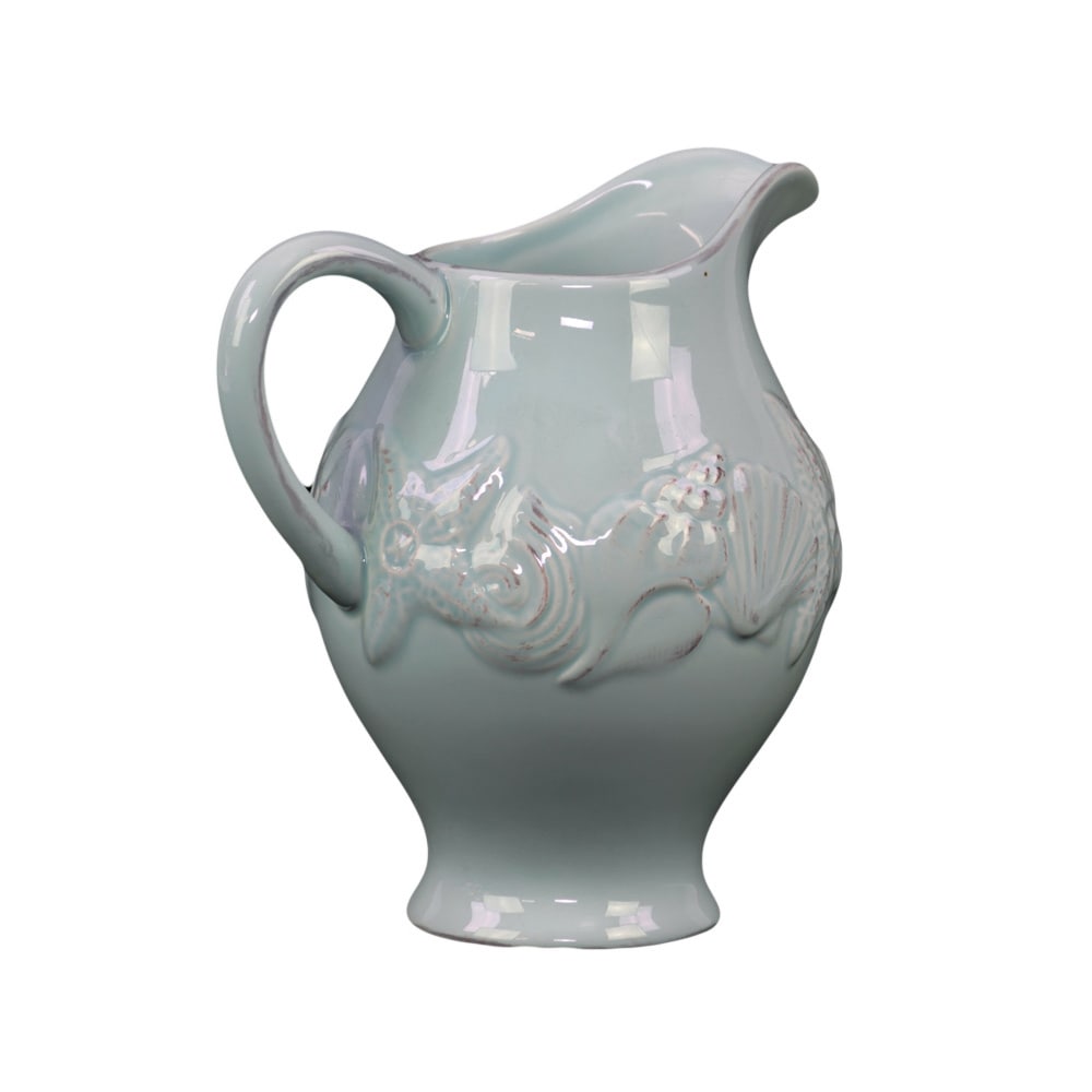 8 inch Blue Ceramic Seashell Pitcher