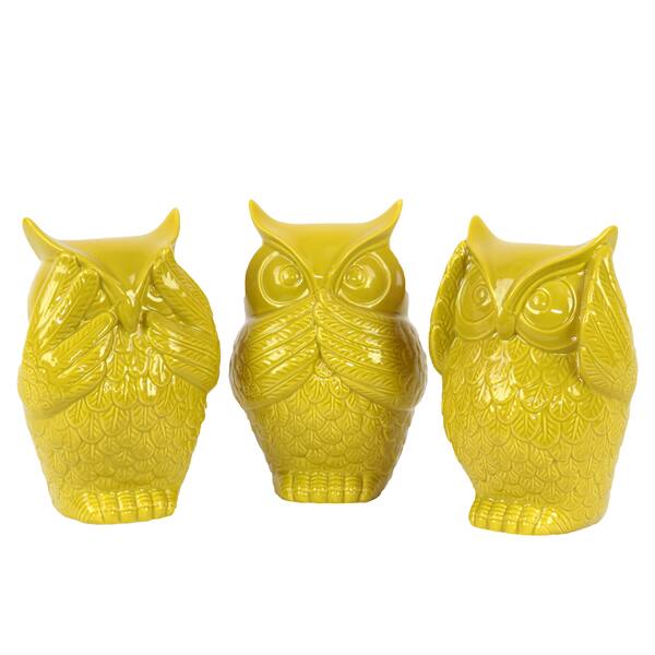 slide 1 of 1, Yellow Ceramic Owls (Set of 3)