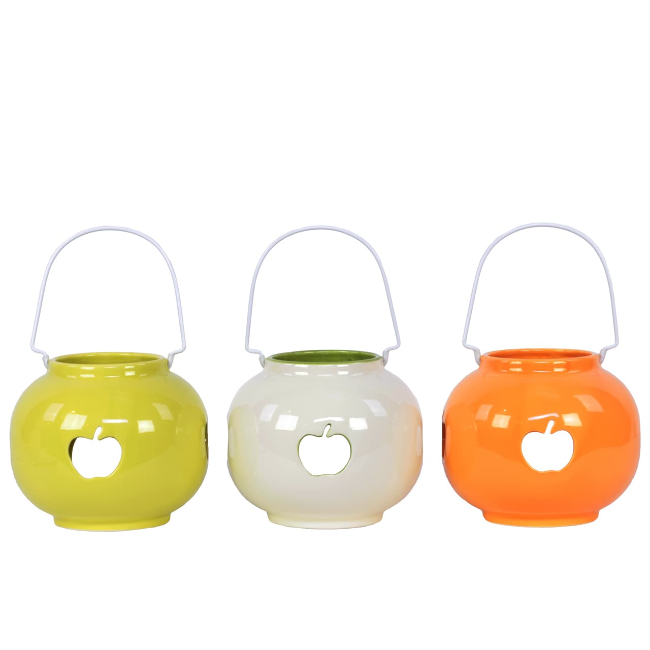 Ceramic Lanterns With Apple Cutout (set Of 3)