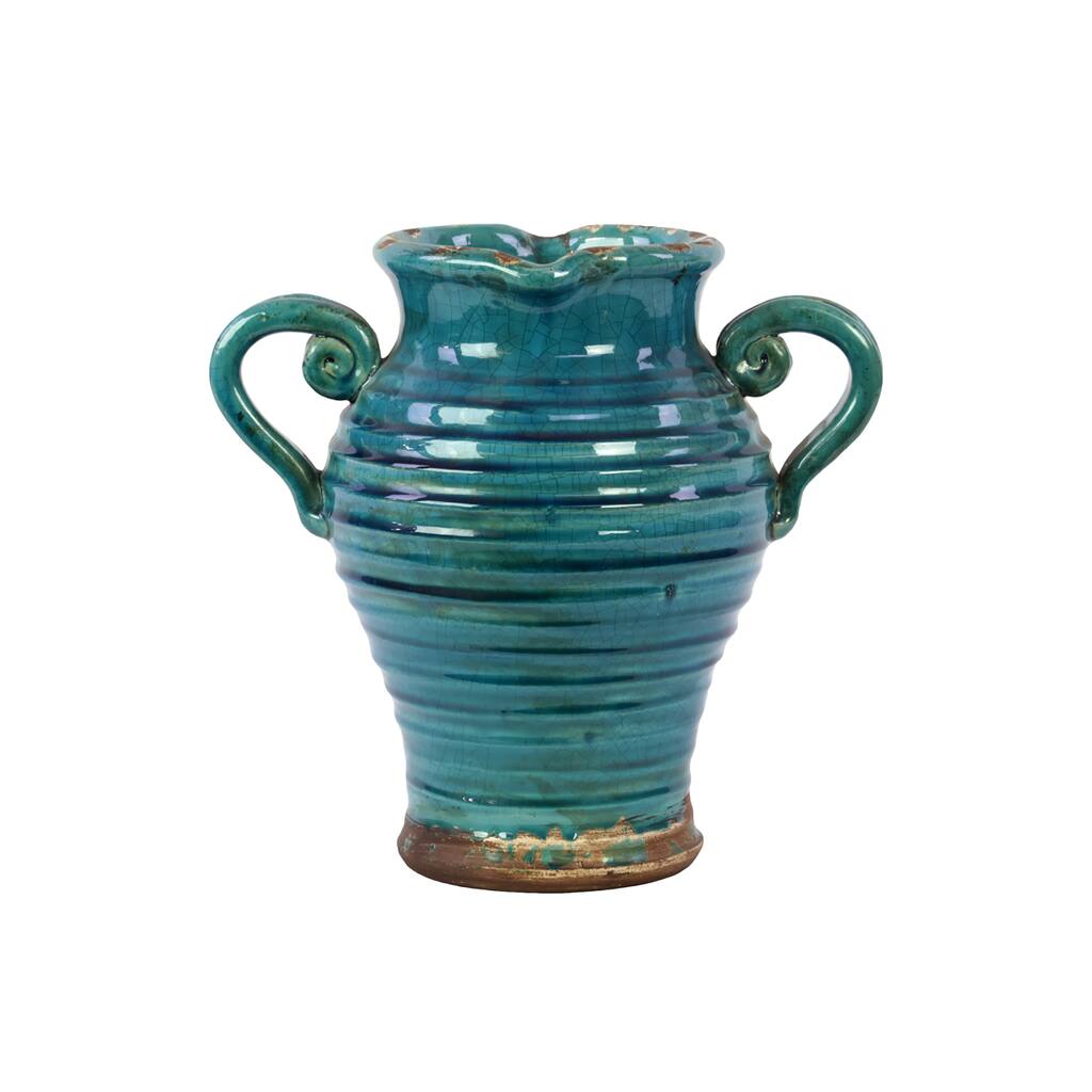 Tuscan Turquoise Double-handled Ceramic Vase