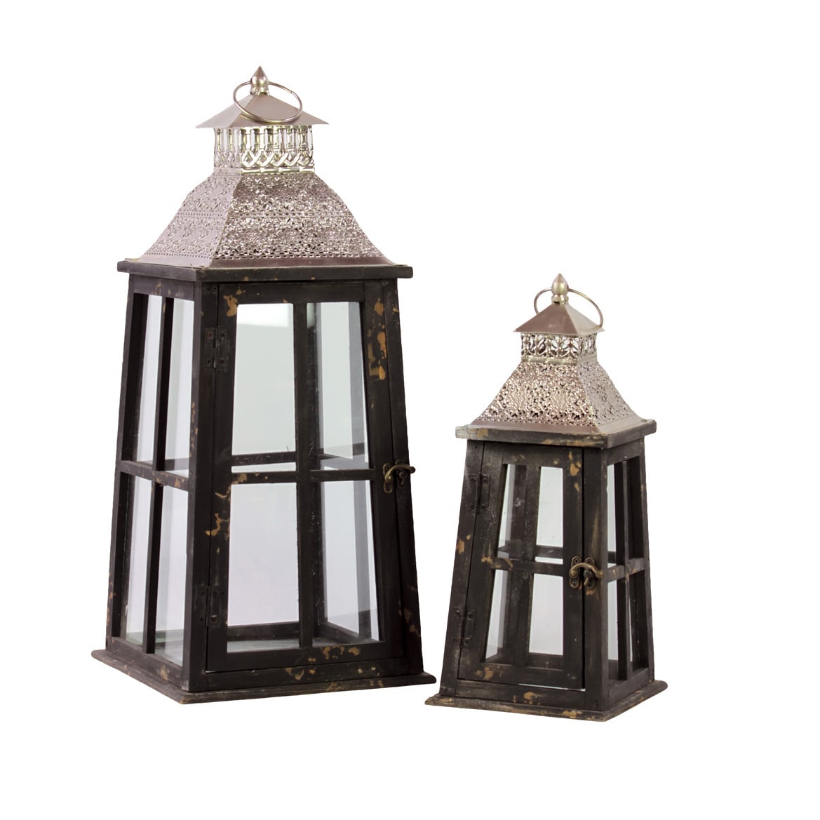 Black Wooden Lantern (set Of 2)