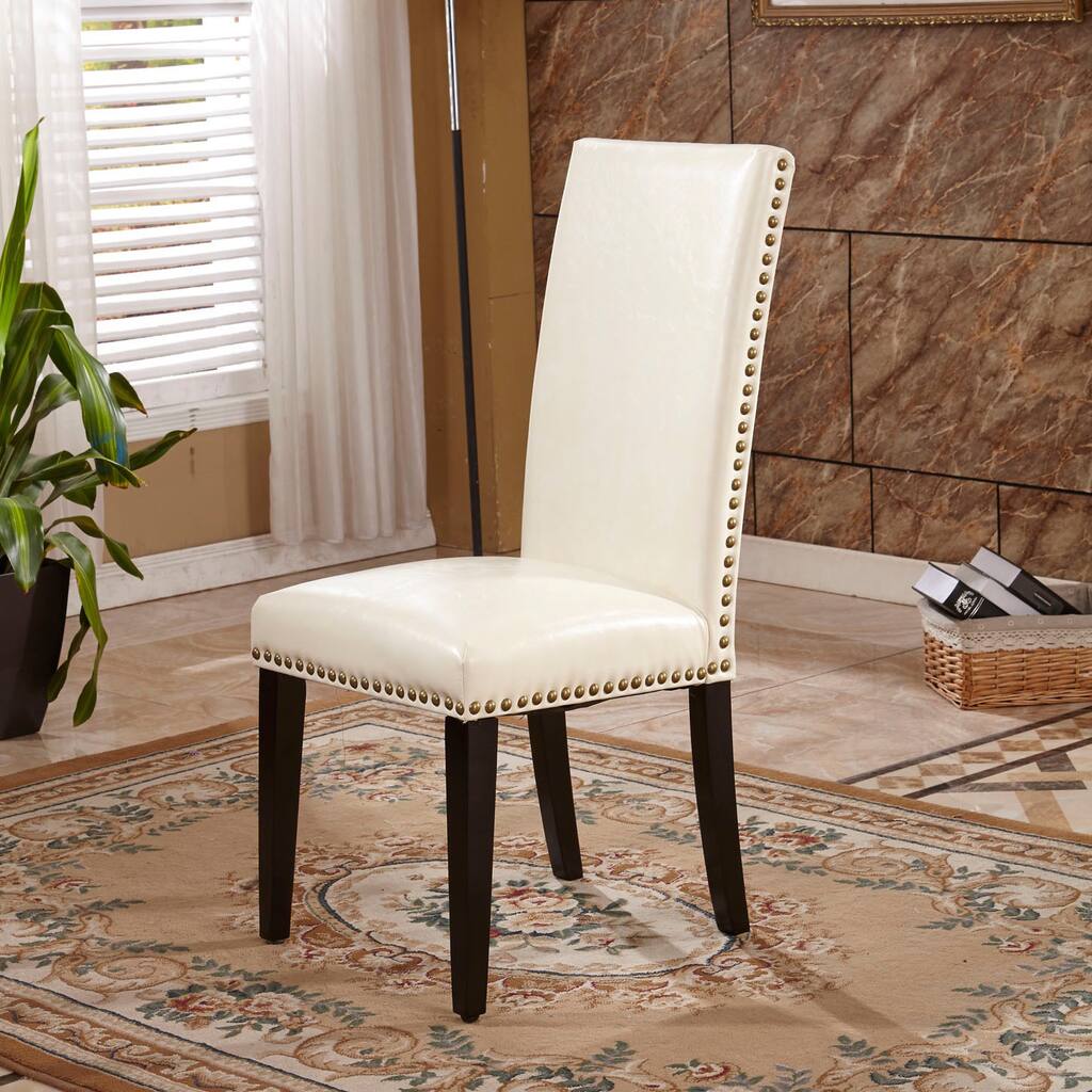 Classic Creamy White Faux Leather Parson Chairs (Set of 2)