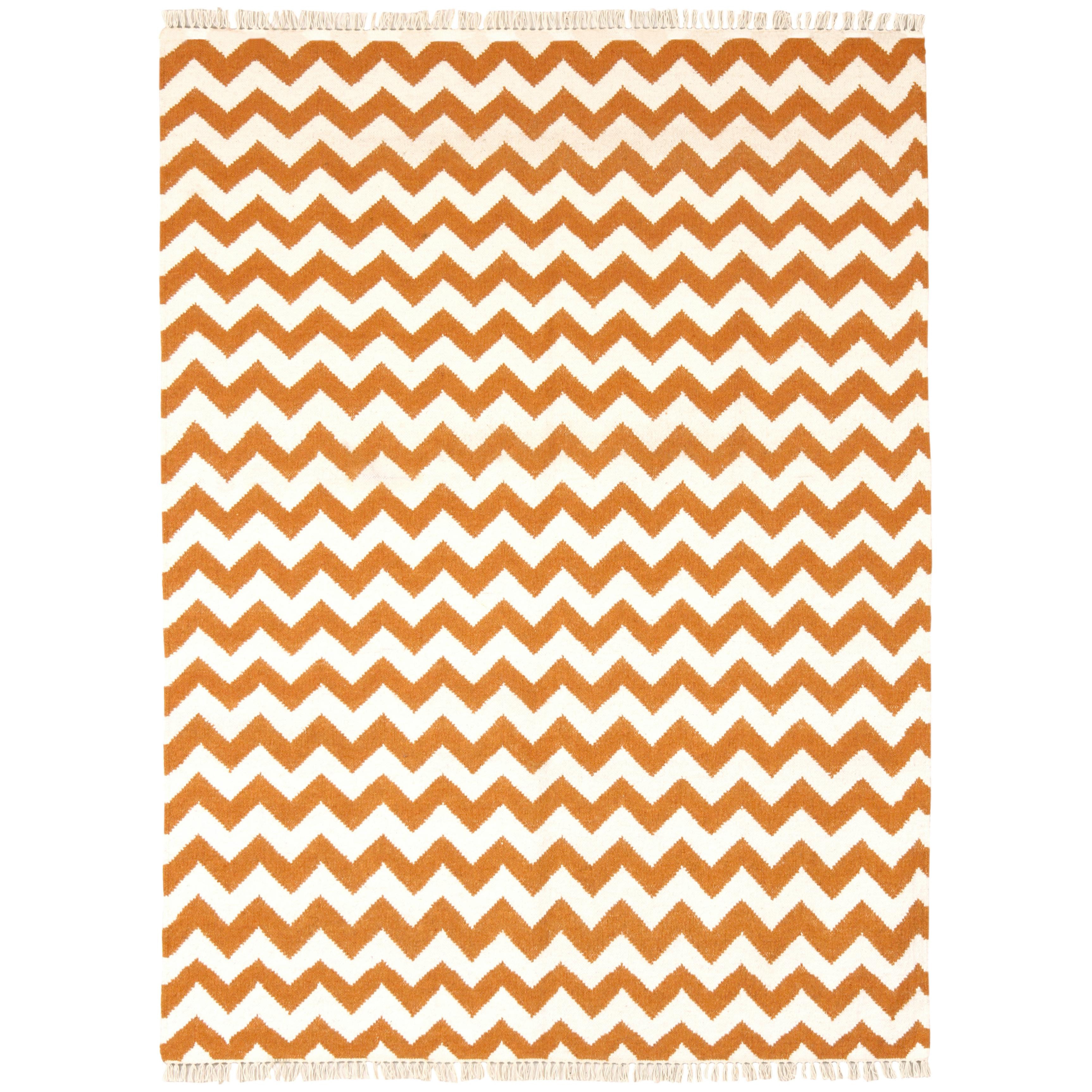 Hand Woven Flat Weave Orange Electro Wool Rug (9 X 12)