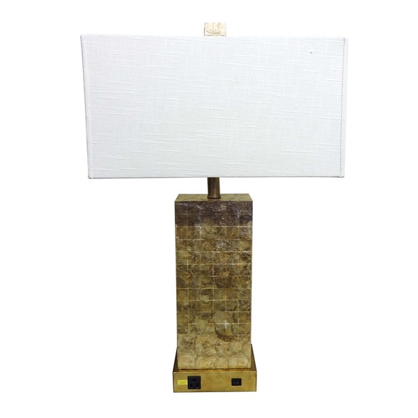 Capiz Tiles Rectangular Table Lamp with Outlet Table Lamps