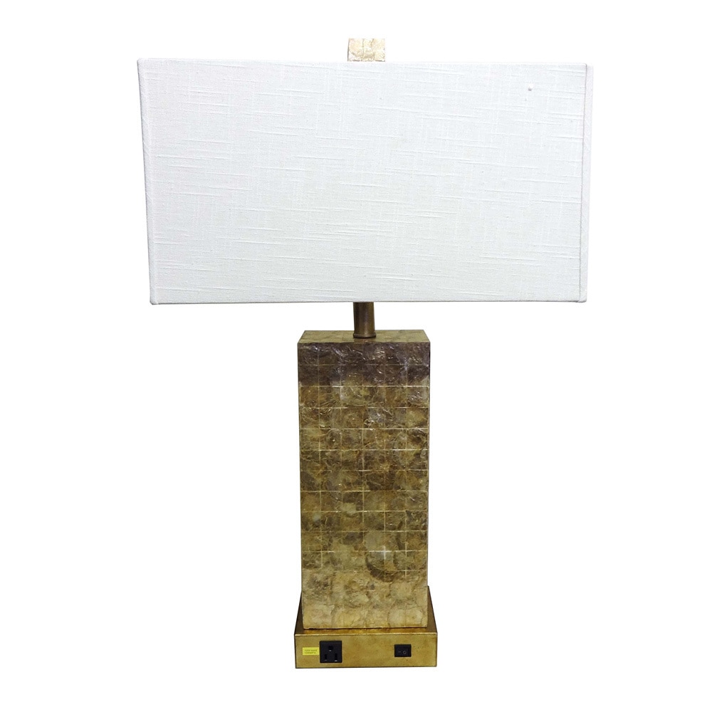 Capiz Tiles Rectangular Table Lamp With Outlet