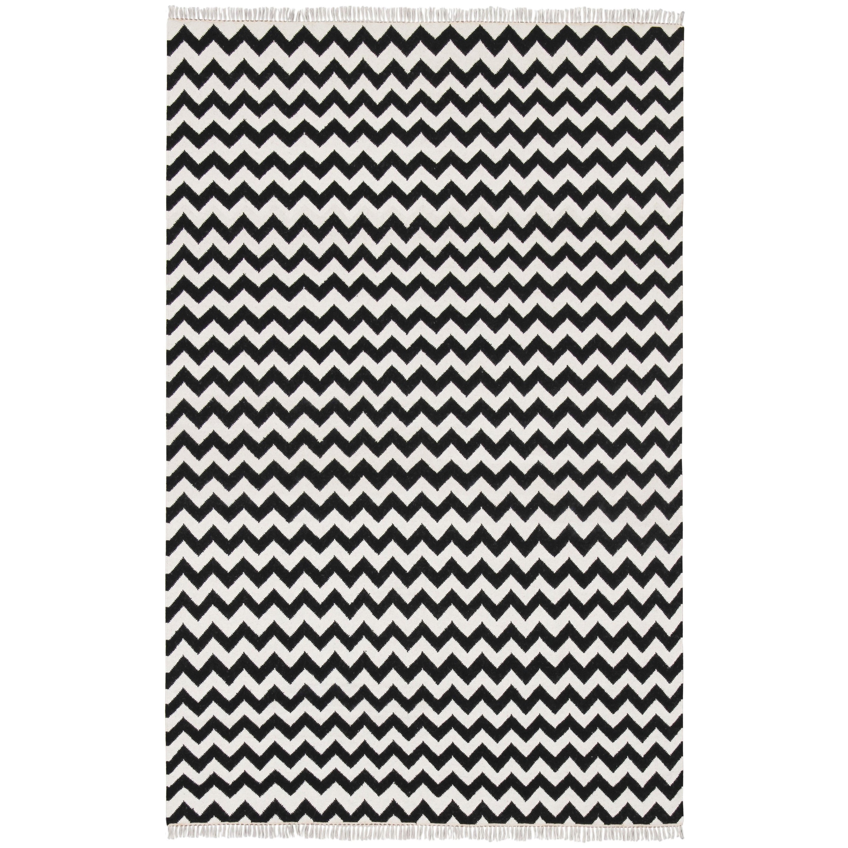 Hand Woven Flat Weave Black Electro Wool Rug (8 X 10)