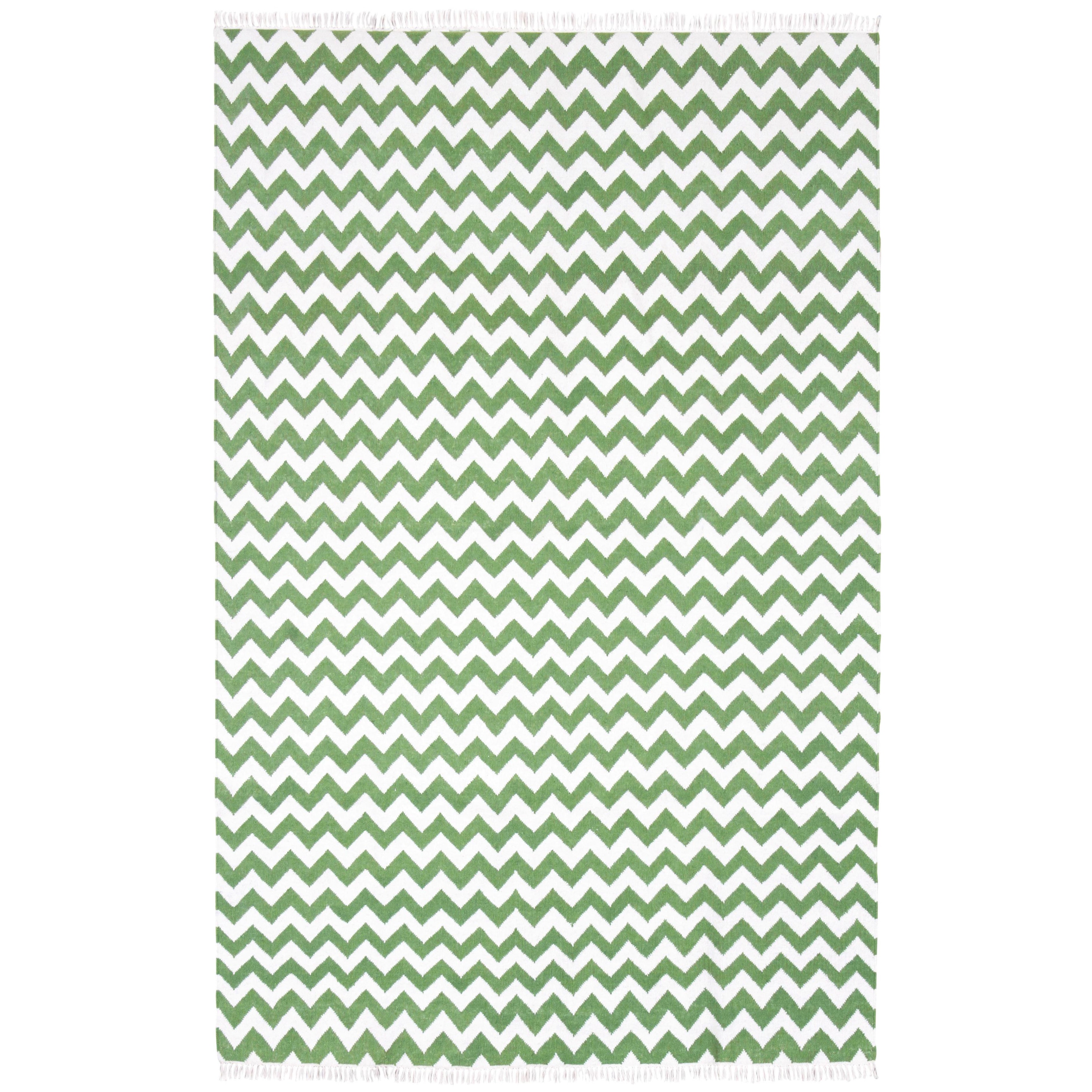 Hand Woven Flat Weave Green Electro Wool Rug (10 X 14)