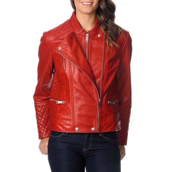 Shop Excelled Women's Red Leather Motorcycle Jacket - Free Shipping ...