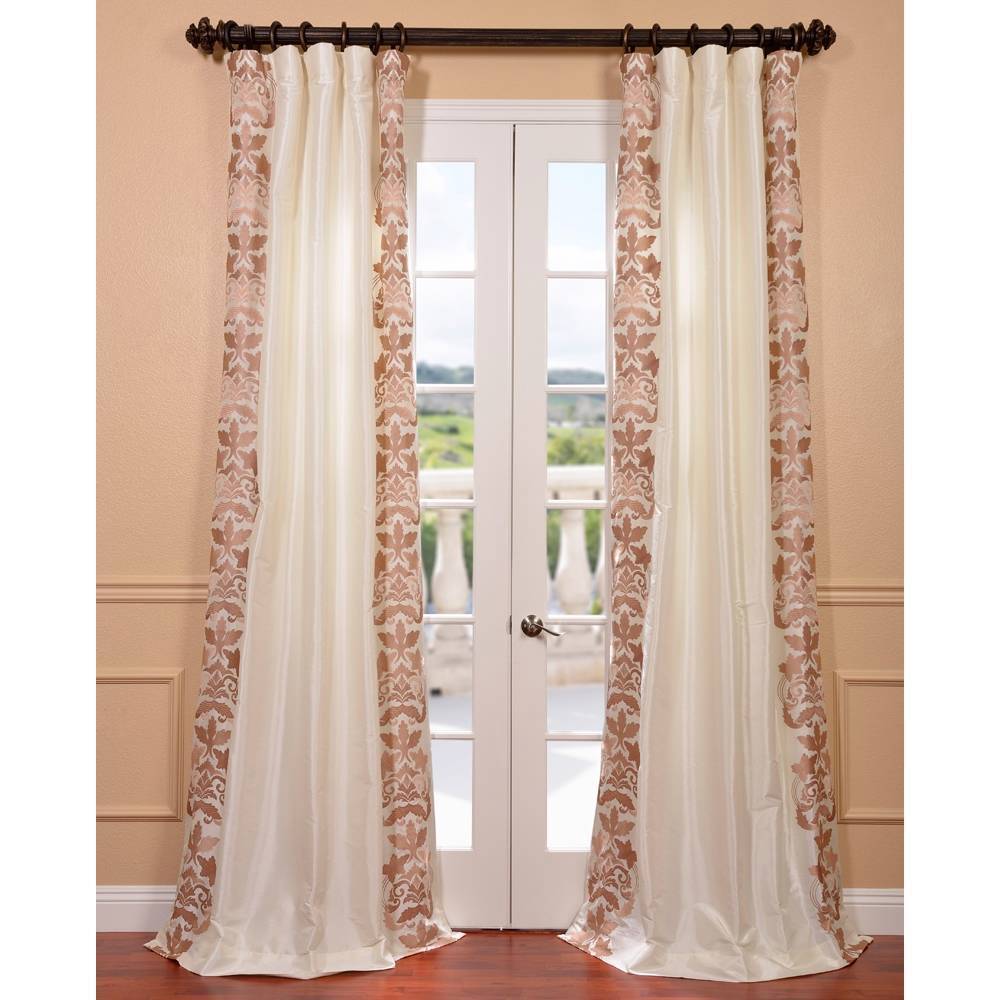 Lyon Creme Embroidered Faux Silk Curtain Panel